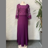 Modeste belle élégante robe de banquet de fête demi-dentelle 3D Floral longues Maxi robes plissées pour les femmes T150