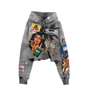 Custom Designer Streetwear Men's Women's Distressed Hoodie Set Vintage Embroidery Ripped <b>Acid</b> <b>Wash</b> Jacket and Pants Set - Product Image 3