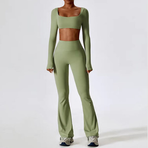 Nuevas mallas de cintura alta Sujetador a prueba de golpes Ropa ajustada Fitness Correr Mujeres Conjunto de dos piezas Sujetador de yoga para gimnasio y conjunto de mallas - Product Image 1