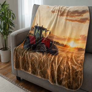 Custom Printed <b>Throw</b> Blanket Personalized Farm Tractor Field Gift Sublimation Flannel Fleece Polyester - Product Image 1