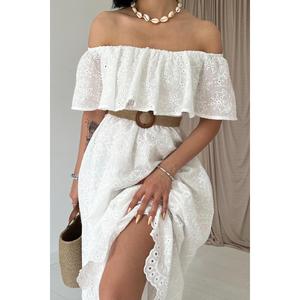 White Off-Shoulder Broderie Anglaise <b>Dress</b> - White - Product Image 3