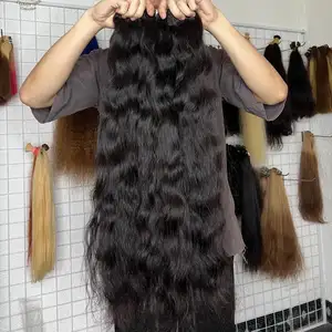 100% Unprocessed Vietnamita cutícula ondulada natural do cabelo alinhado 22 inch fábrica coleção cabelo nublado