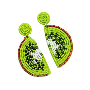 Pendientes de tuerca hechos a mano con cuentas de frutas de kiwi, joyería Premium de moda para chicas elegantes, bordado verde, bonito diseño de moda - Product Image 1