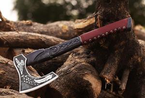 Hacha Vikinga Hecha a Mano de Acero con Alto Contenido de Carbono de Grado Industrial, Mango de Madera Natural, Funda de Cuero. Hacha Multiusos para Camping y Actividades al Aire Libre - Product Image 3