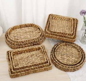 Plateau en jacinthe d'eau tissé à la main Plateau de service rustique écologique et décoratif pour la maison, le café ou l'hôtel - Product Image 1