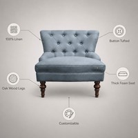 Fauteuil d'appoint moderne en lin capitonné avec pieds en chêne massif pour salon, chambre, hôtel, mobilier de maison