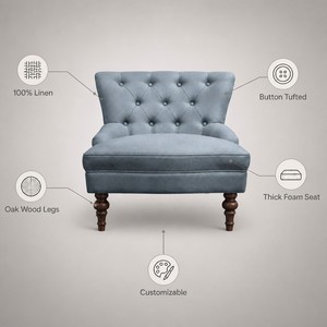 Sillón Moderno Tapizado en Lino con Patas de Madera de Roble Macizo para Sala de Estar, Dormitorio, Hotel, Muebles para el Hogar - Product Image 4