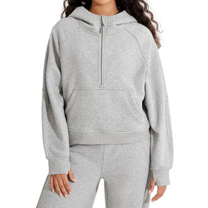 Sudaderas con capucha de media cremallera para mujer, de poliéster y algodón, con el último diseño, para uso invernal, estilo moderno, venta al por mayor, fabricante de ropa - Product Image 5