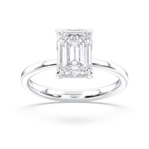 Emeraude et coupe ronde 3.00 carats F-G/VS Lab Grown Diamond Prong Set Solitaire Bague de fiançailles fabriquée en platine pour les femmes - Product Image 3