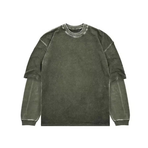 T-shirt à manches longues en coton double couche, lavage à l'acide, surdimensionné, de haute qualité, personnalisé pour homme - Product Image 5