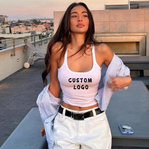 Logotipo personalizado impreso señoras camiseta sin mangas Sexy Crop Top cuello cuadrado 96% viscosa 4% Spandex verano moda Tops XL venta al por mayor OEM - Product Image 4