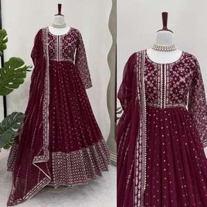Hilo de Georgette de imitación de diseñador tradicional con trabajo de secuencia Anarkali Top con Secuencia de Georgette de imitación bordada Dupatta - Product Image 1