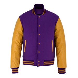 Veste universitaire en molleton pour homme, couleur violette, avec manches et bordures en cuir doré, fabrication en usine, vente en gros, veste universitaire d'hiver - Product Image 6