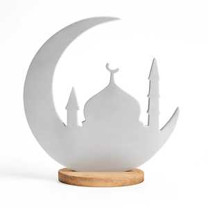 Décoration de table en bois massif naturel Ramadan Kareem Eid Mubarak, silhouette de mosquée en forme de croissant de lune artisanale, centre de table - Product Image 4