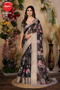 Pushpavali Floral Print Crystal Silk <b>Saree</b> Lightweight & Elegant Drape - Product Image 4