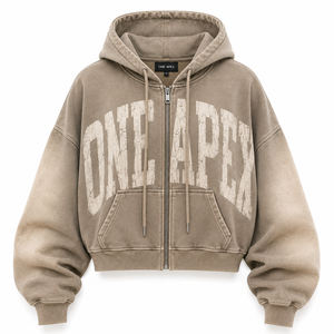 Sweat-shirt à capuche zippé court sur mesure pour femme, coupe oversize, en coton épais, style streetwear, OEM ODM, marron - Product Image 3
