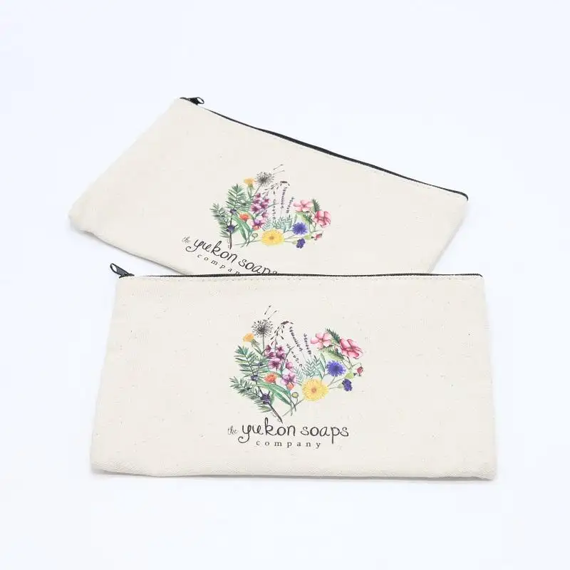 Busta borsa cosmetica promozionale in tela di cotone con Zip personalizzata