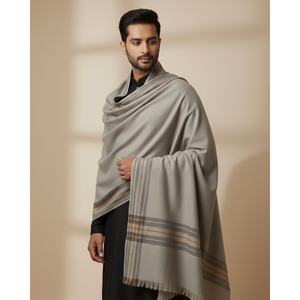 Traditional Striped Winter Lohi for <b>Men</b>-<b>Grey</b> Ethnic <b>Scarf</b> - Product Image 2