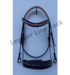 Brida de caballo inglés de cuero negro DD con banda de cejas de cristal rosa brillante y banda de Nariz de charol fabricante superior Venta caliente - Product Image 2