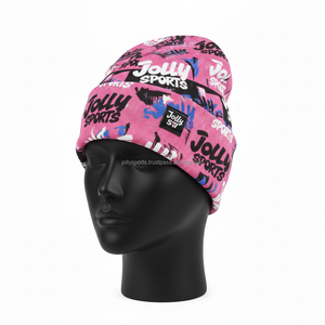 Gorro de punto para mujer, acrílico, poliéster, rosa, multicolor, estampado por sublimación, con etiqueta de logotipo personalizado, gorro jacquard - Product Image 4