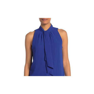 Camicetta Senza Maniche con Collo a Cravatta Calvin Klein per Donna, Blu Taglia XL, Motivo a Righe, Tessuto in Chiffon, Lunga per l'Autunno e l'Ufficio - Product Image 2