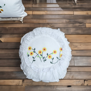 ปลอกหมอนอิงลายดอกทานตะวันสีเหลืองน่ารักปักด้วยผ้าฝ้าย100% ปักลายวงกลมปลอกหมอนอิง - Product Image 5