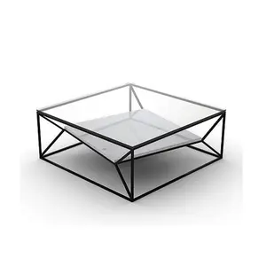 Mesa rectangular de lujo con tapa de vidrio templado para el hogar, sala de estar, libros de café, color negro