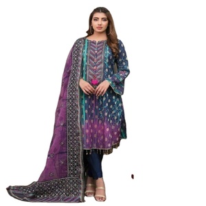 Trajes de Salwar Kameez de seda de 3 piezas de lujo para damas Volumen Tawakkal de alta calidad Qous-E-Qazah Colección paquistaní Hermoso césped - Product Image 1