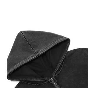 Sweat à capuche zippé en molleton de coton pour homme, décontracté, manches longues, anti-boulochage, délavage acide, avec logo personnalisé et impression en relief (OEM) - Product Image 3