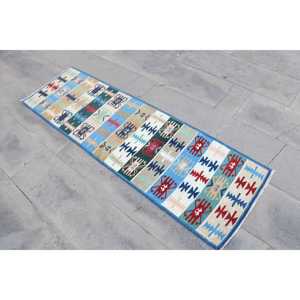 Alfombra vintage estilo runner de 1.8x5.9 pies (55x179 cm), alfombra turca azul con motivos de plantas y árboles - Product Image 2