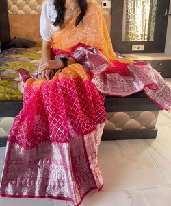 DERNIÈRE KANCHIPURAM JACQUARD MULTI SÉQUENCE TRAVAIL SAREE AVEC BLOUSE NON COUCHÉE VÊTEMENT DE RÉCEPTION PRIX DE GROS ETHNICGARMENT ORANGE - Product Image 1