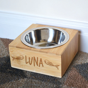wooden and Stainless Steel Pet Bowl <b>Feeder</b> with Wooden Stand Single Bowl Dish Container for Dogs and <b>Cats</b> - Product Image 2