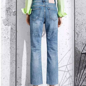 Último diseño OEM servicio lienzo medio frente plano 100% algodón cómodo calidad superior mujeres moda Pantalones vaqueros - Product Image 4