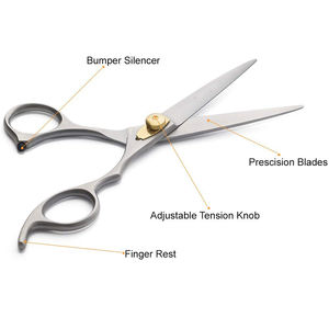 Ciseaux de cheveux professionnels OEM 440C lames convexes argentées bouton de tension réglable poignée en acier inoxydable ciseaux de beauté pare-chocs - Product Image 1