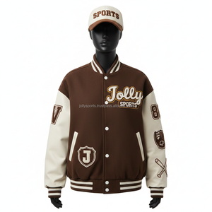 Chaqueta Universitaria para Mujer, Premium, Mezcla de Lana de 360 GSM, Color Marrón Crema, Mangas con Paneles, Bordado Chenille, Logotipo Personalizado - Product Image 1