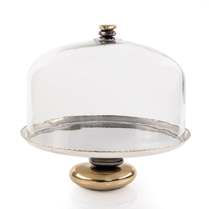 La décoration de gâteau au design martelé plaqué argent de forme ronde utilise un support à gâteau à vendre support à gâteau à bas prix avec dôme en verre - Product Image 3