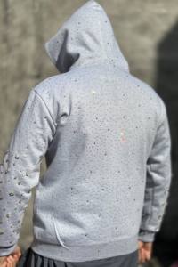 Sweat à capuche unisexe en coton avec fermeture éclair, détail en strass, design personnalisé avec cristaux scintillants, épaules tombantes, sweat à capuche streetwear uni, fabricant - Product Image 4