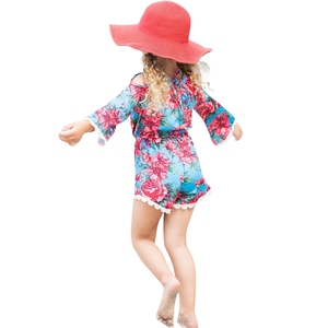 Mono Floral para Niñas, Manga Corta, Estampado, Poliéster/Algodón Tejido, Verano, Una Pieza, Suave, Transpirable, Cómodo, Diseño Personalizado - Product Image 2