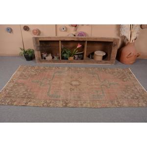 Tapis turc vintage 3,5x8 pieds (108x245 cm), tapis en laine rouge à pois - Product Image 3