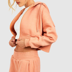 Conjunto de 2 piezas de algodón para mujer con capucha y manga larga con cremallera y pantalones largos de invierno con logotipo personalizado - Product Image 3