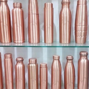 Handmade Antique Imitation Copper Sports Water <b>Bottle</b> with <b>Sipper</b> Real Touch Finish 100% Pure Copper Crown Foods India - Product Image 2
