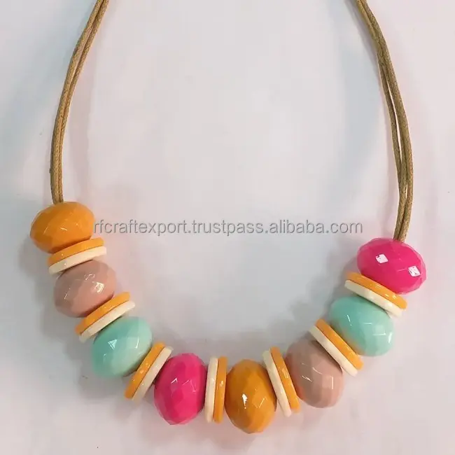 New Custom adjustable colorful clear resin beads link gold plated metal chain choker necklace Resin Necklaces by RF Crafts