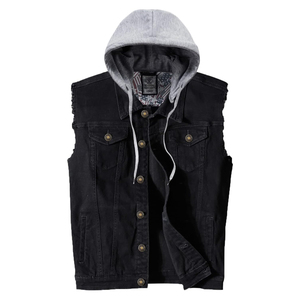 <b>Men's</b> Hooded Denim Vest Classic Stretchy <b>Trucker</b> Sleeveless Jean <b>Jacket</b> Clothing High Street Vests and Waistcoats - Product Image 1