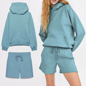 Ensemble décontracté surdimensionné pour femme : sweat à capuche et short en molleton de coton épais et respirant, tricoté en jersey uni - Product Image 2