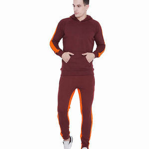 2 piezas Chándales para hombre Algodón Fleece Made Color granate Sudaderas con capucha y pantalones de chándal para hombres Chándales de invierno - Product Image 1