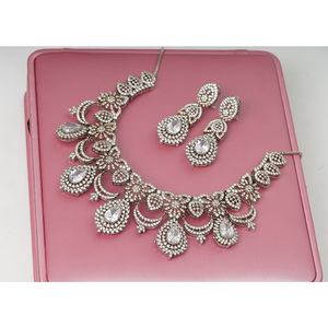 Conjunto de Collar chapado en oro sólido de 24 quilates hecho a mano para mujer circón blanco zarcon transparente para boda fiesta compromiso uso nupcial - Product Image 1
