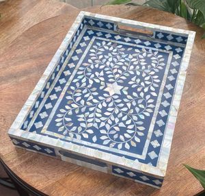 Bandejas para servir hechas por madre perla y MDF Bandejas para servir comerciales hechas a mano Bandeja de alta calidad Uso Utensilios de cocina POR HF CRAFTS - Product Image 6