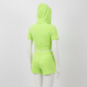 2025 New Summer High quality Custom <b>Short</b> <b>Sleeve</b> Crop <b>Top</b> Hoodie With Zipper <b>Shorts</b> Outfit Two Piece Women's Sets - Product Image 5