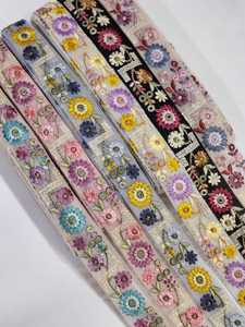 Customized Gold Lace <b>Trim</b> 3D Flower Embroidery Trimming with <b>Beads</b> New Designs From Manufacturer Multi-Colored Tulle Fabric - Product Image 3