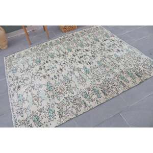 Alfombra Turca Vintage de Lana Azul, 5.2x6.4 pies - Product Image 2